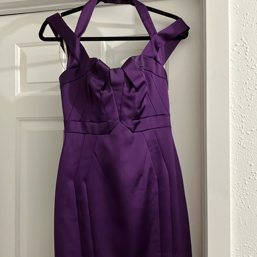 Karen Millen size 8 brand new dark purple body con retro satin cocktail dress